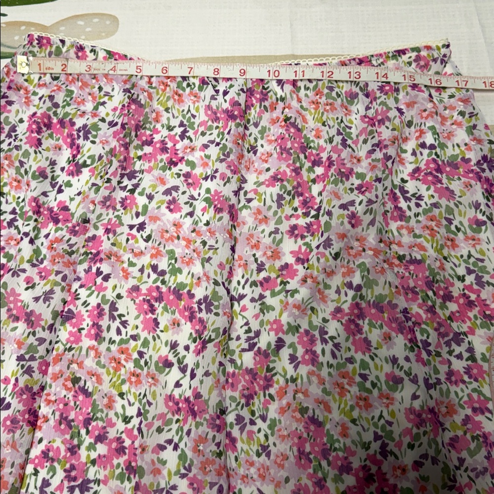 Elementz pink white chiffon Multicolor Floral A-Line Skirt with ruffles large - Picture 5 of 6